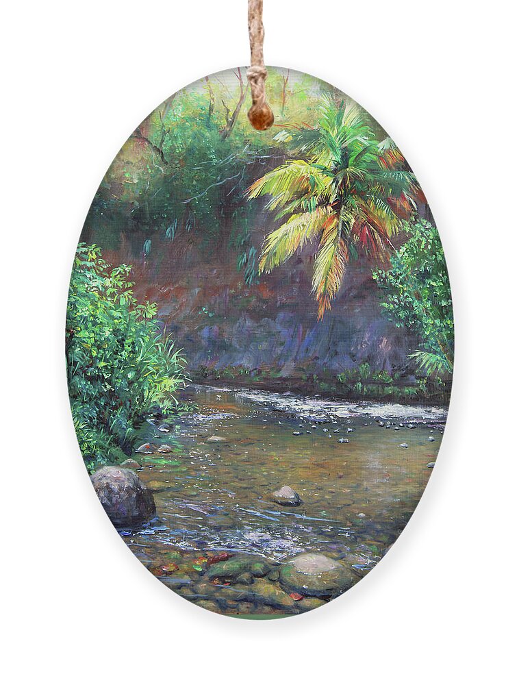 River Ornament featuring the painting Piaye River 1 by Jonathan Guy-Gladding JAG