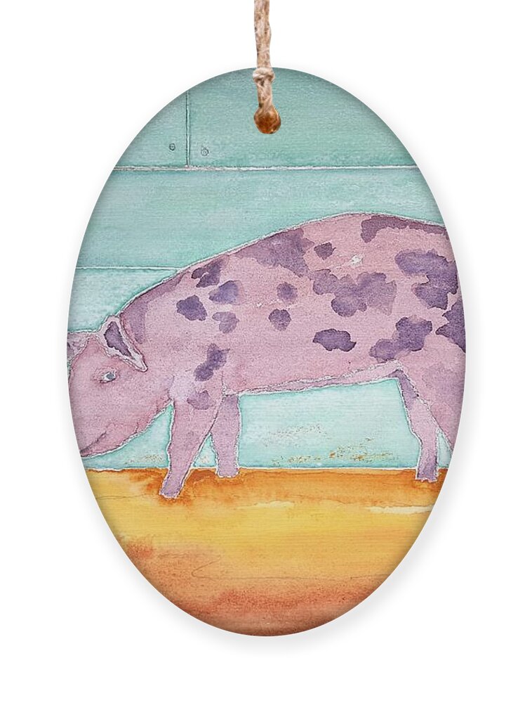 Watercolor Ornament featuring the painting Pig of Lore by John Klobucher