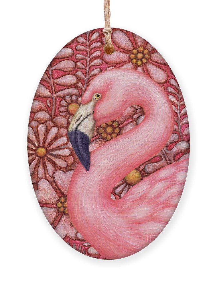 Flamingo Ornament featuring the painting Pink Flamingo Tapestry by Amy E Fraser
