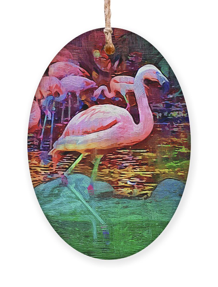 Flamingo Ornament featuring the digital art Pink Flamingos by Kirt Tisdale