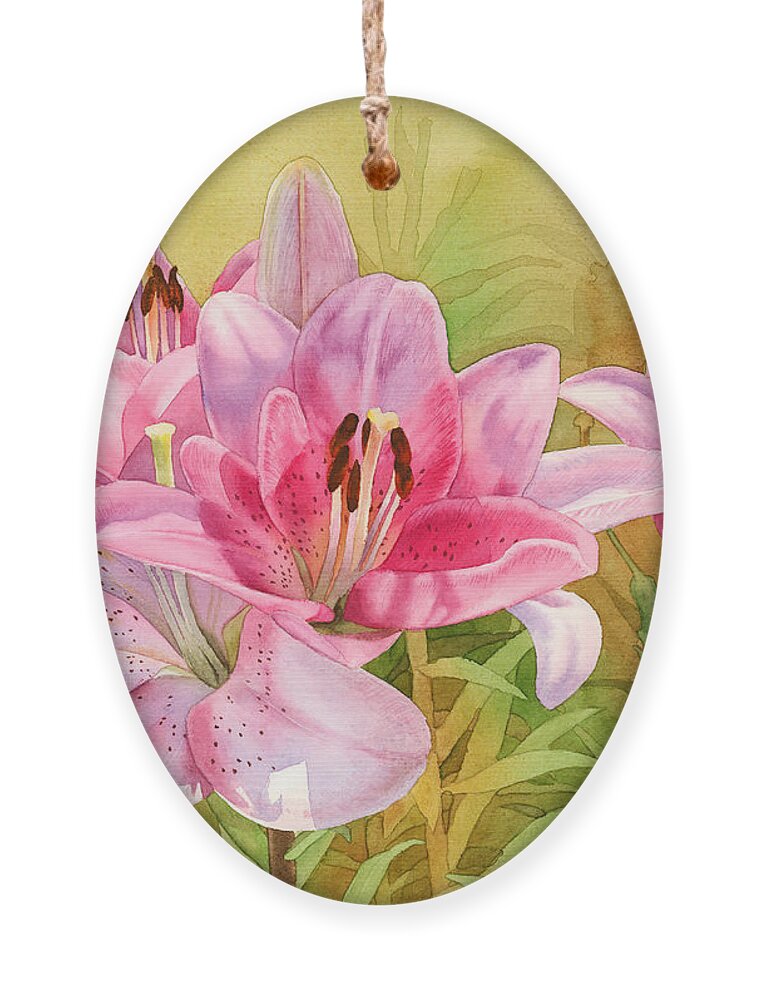 Pink Ornament featuring the painting Pink Lilies by Espero Art