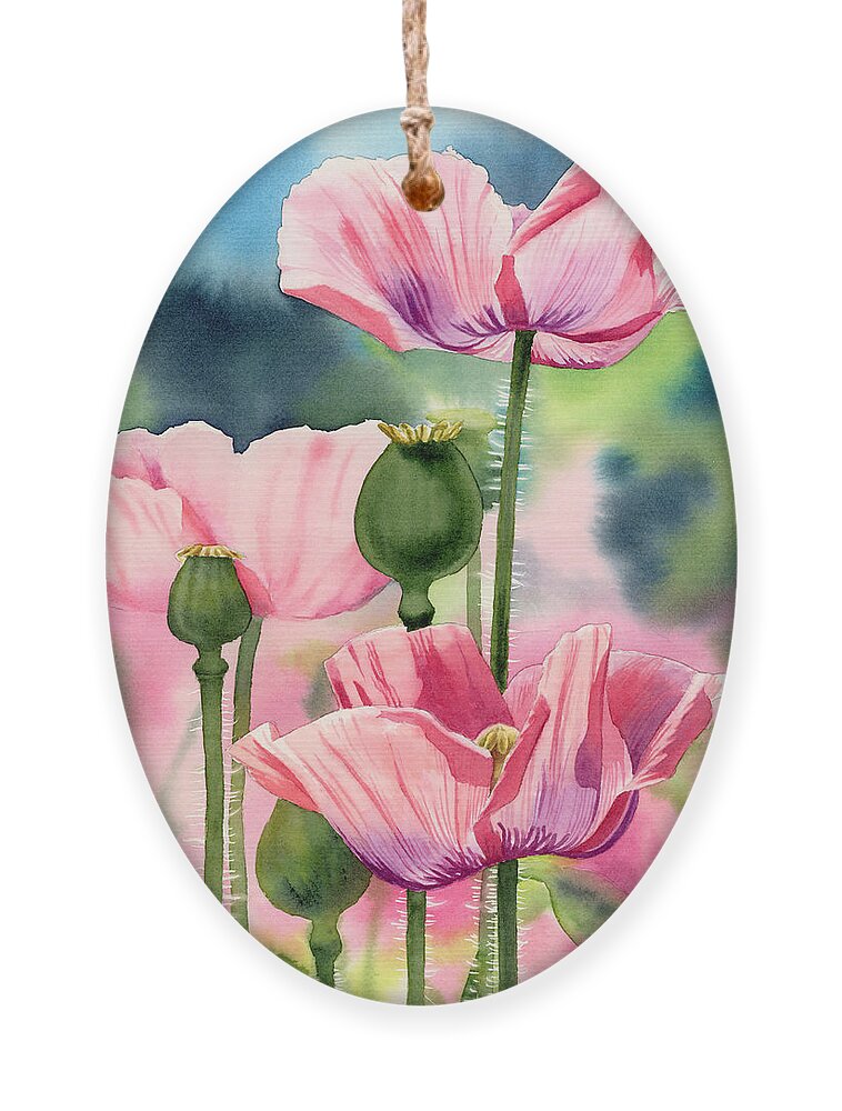 Pink Ornament featuring the painting Pink Poppies by Espero Art