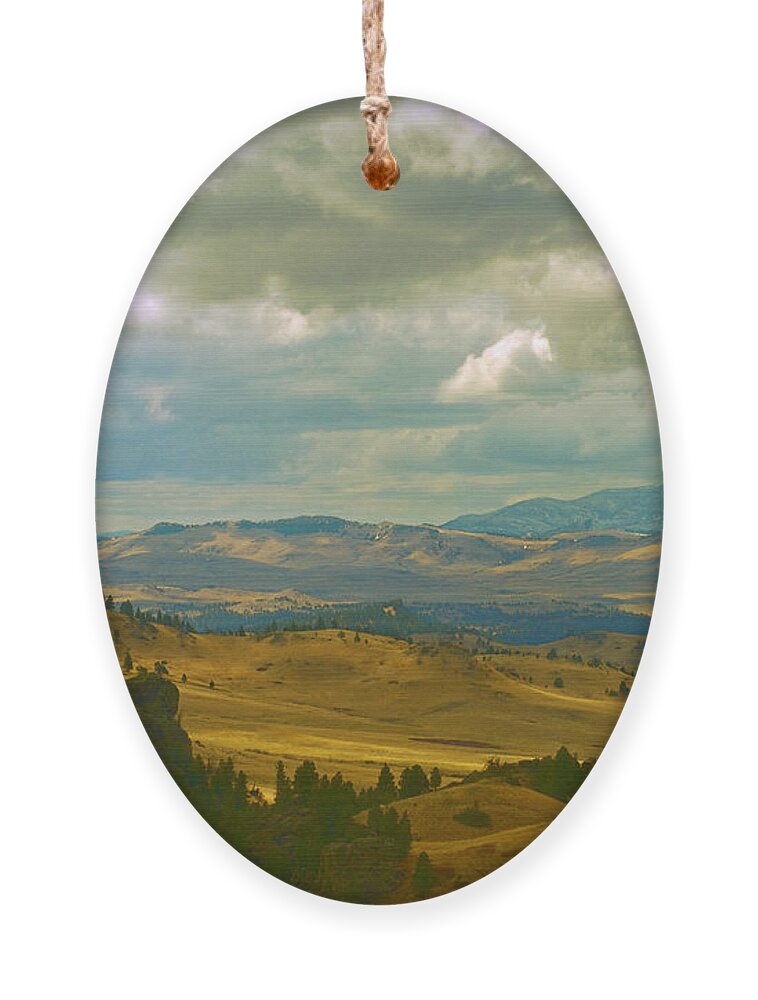 Sky Ornament featuring the mixed media Plains and Mountains by Kae Cheatham