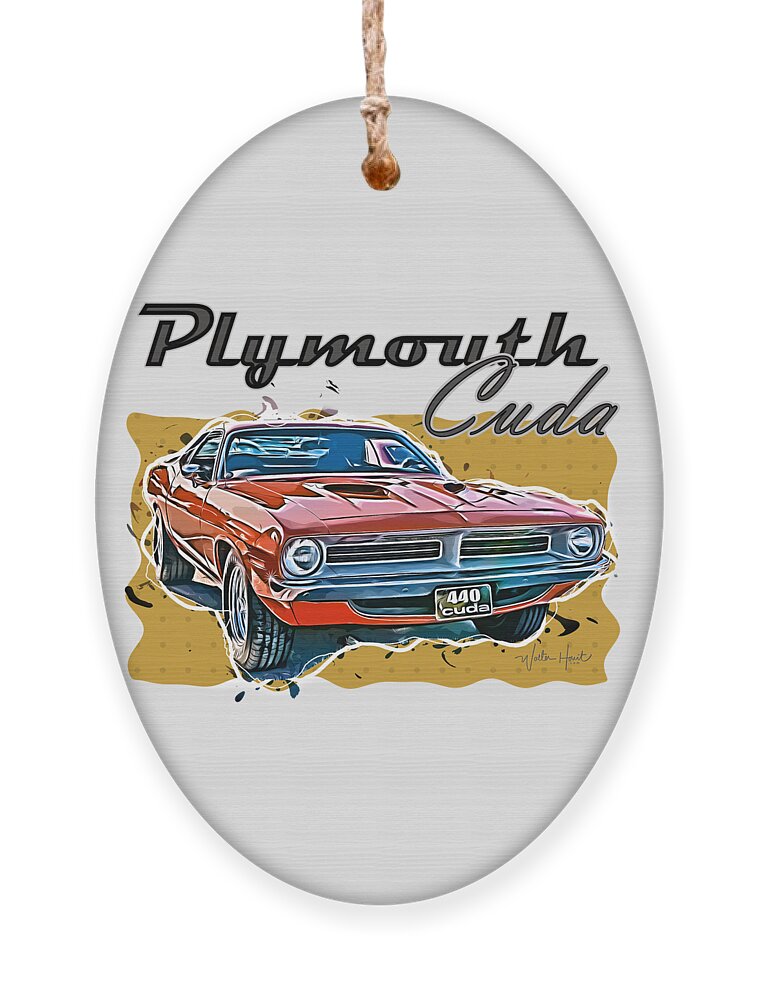 Plymouth Ornament featuring the digital art Plymouth Cuda American Muscle Car by Walter Herrit