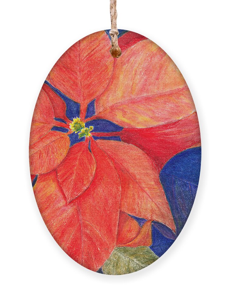 Poinsettia Ornament featuring the painting Poinsettia in Orange Red by Conni Schaftenaar