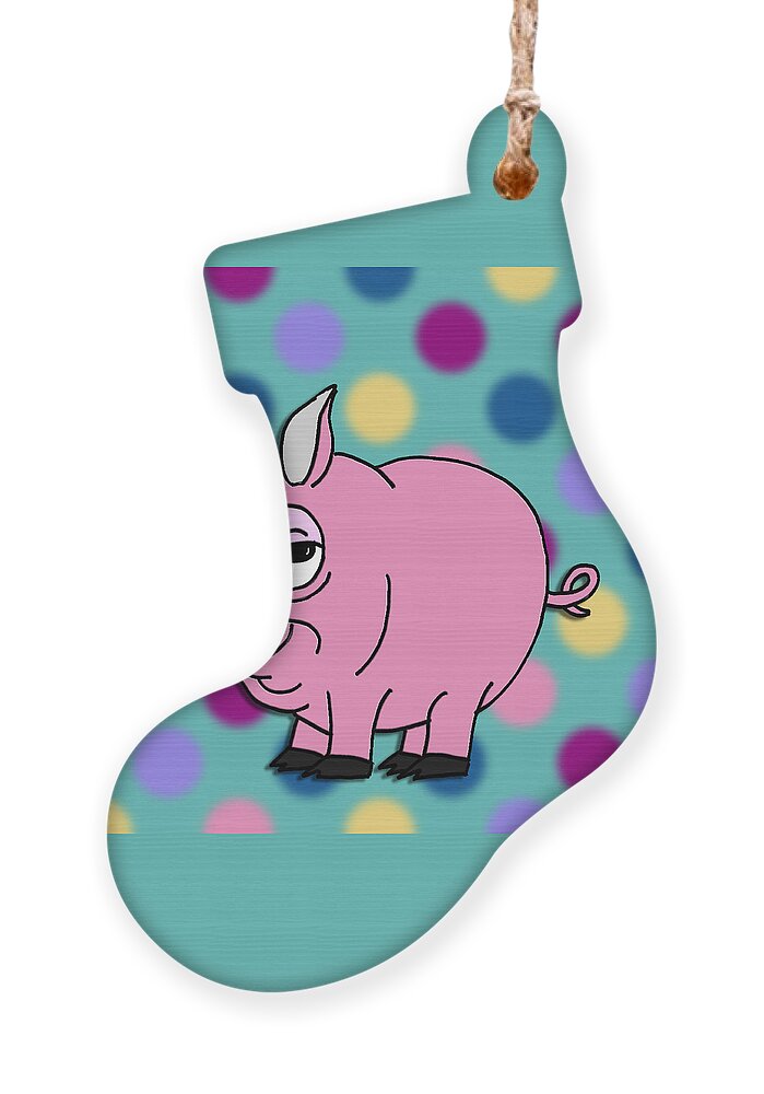 Children Art Ornament featuring the mixed media Polka Dot Animals ...Sassy Pig by Kelly Mills