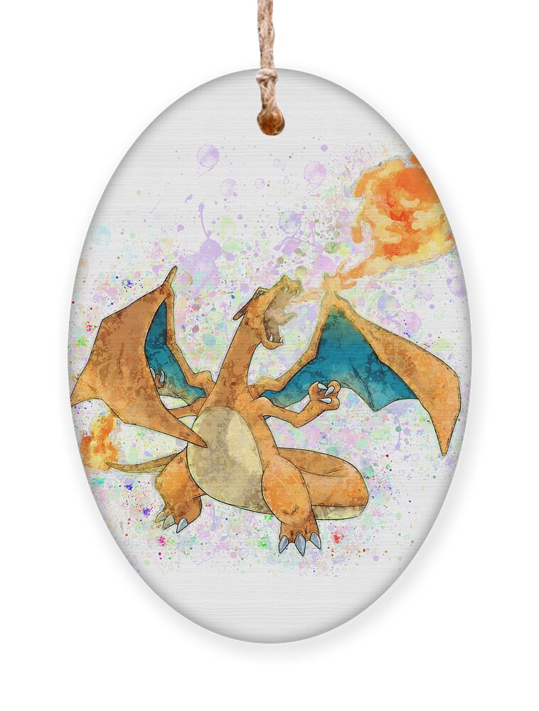 Pokemon Ornament featuring the digital art Pokemon Charizard Abstract Paint Sketch by Stefano Senise