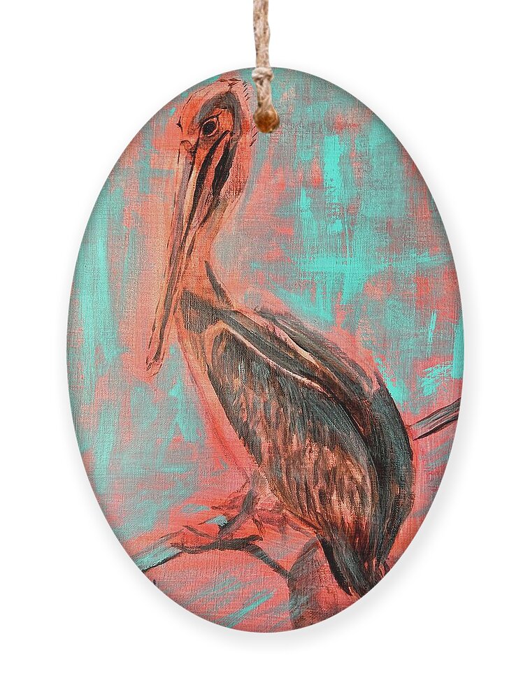 Pop Art Ornament featuring the painting Pop Pelican by Kelly Smith