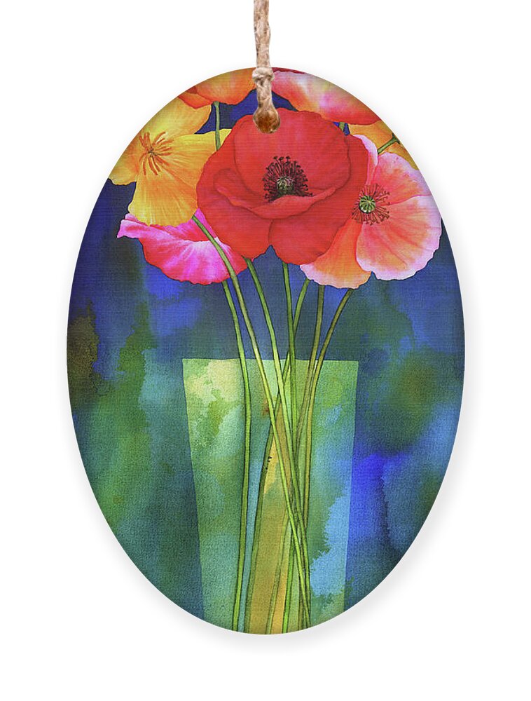 Poppy Ornament featuring the painting Poppies in Vase by Hailey E Herrera