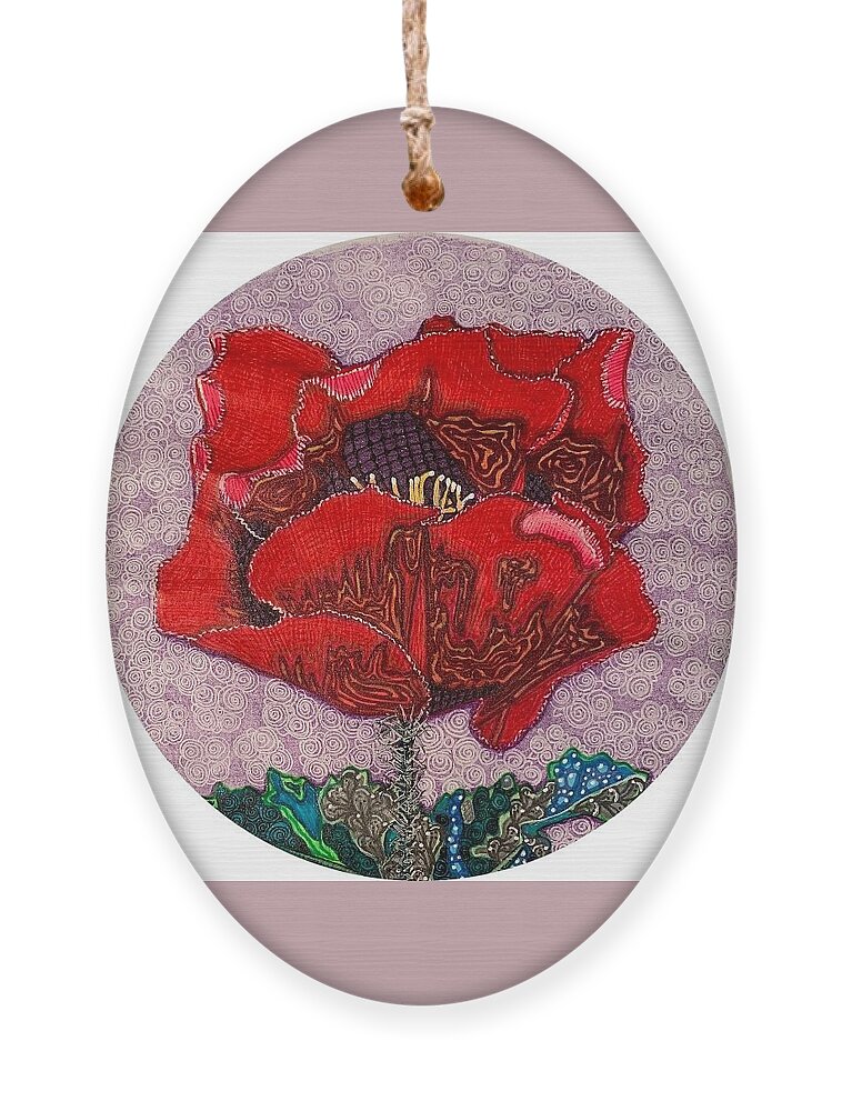 Poppy Ornament featuring the mixed media Poppy - Papaveroideae by Brenna Woods