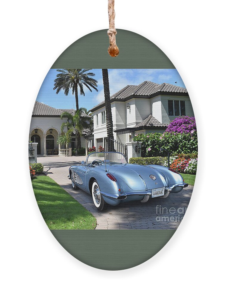 1958 Ornament featuring the photograph Port Royal Corvette by Ron Long