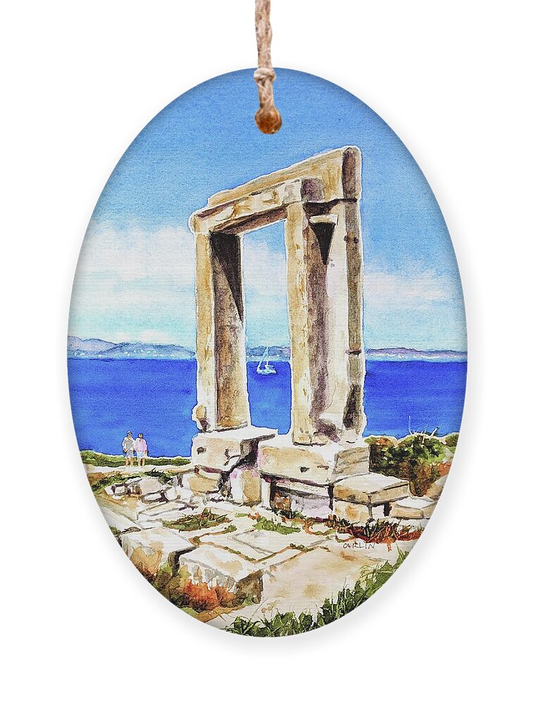 Greece Ornament featuring the painting Portara Apollo Temple Naxos Greece by Carlin Blahnik CarlinArtWatercolor