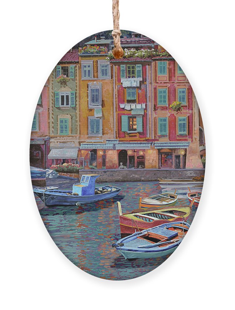 Portofino Ornament featuring the painting Portofino al crepuscolo by Guido Borelli