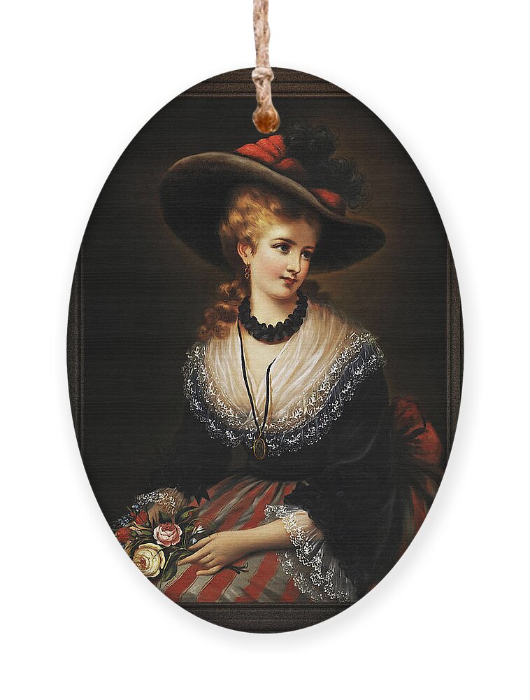 Portrait Of A Noble Woman Ornament featuring the painting Portrait Of A Noble Woman by Alois Eckhardt by Rolando Burbon