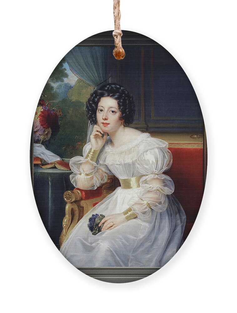 Portrait Of A Young Lady Ornament featuring the painting Portrait Of A Young Lady by Louis Hersent Fine Art Old Masters Reproduction by Rolando Burbon