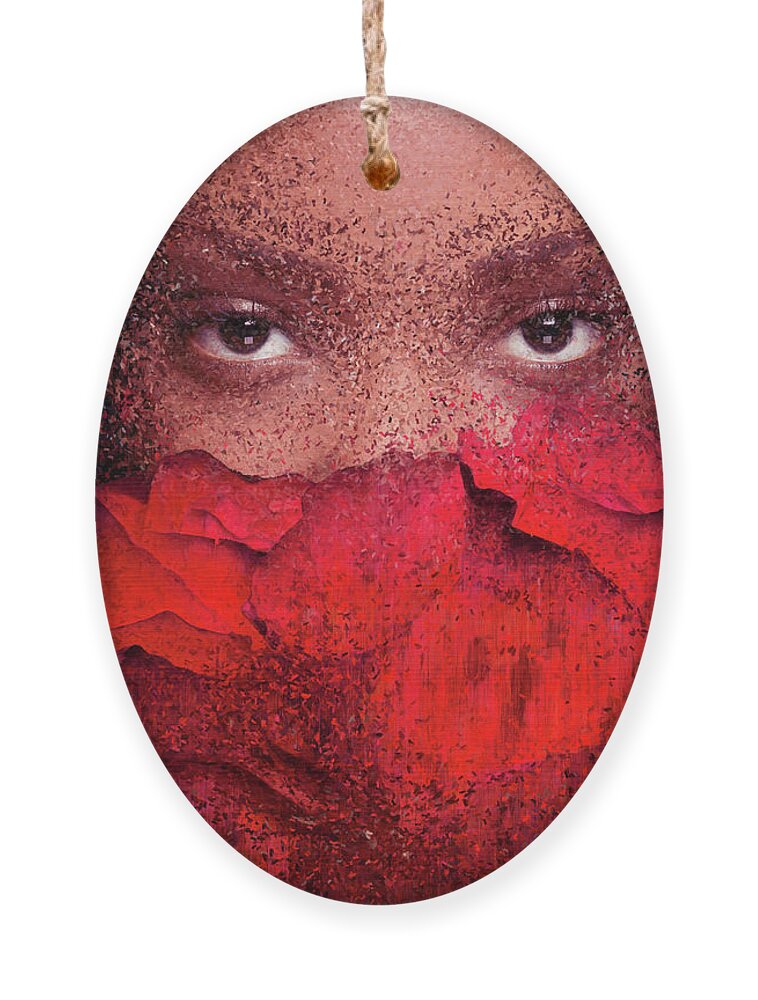 Portrait Ornament featuring the digital art Portrait With Red Roses by Alex Mir