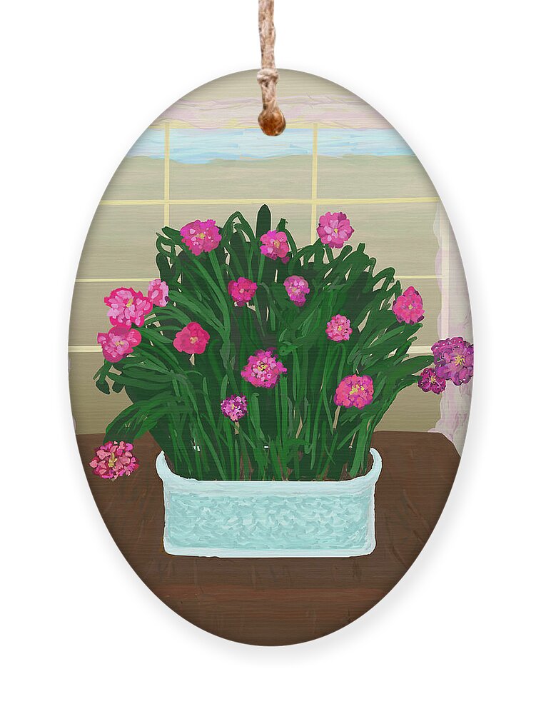 Flowers Ornament featuring the digital art Potted Flowers By A window by Kae Cheatham