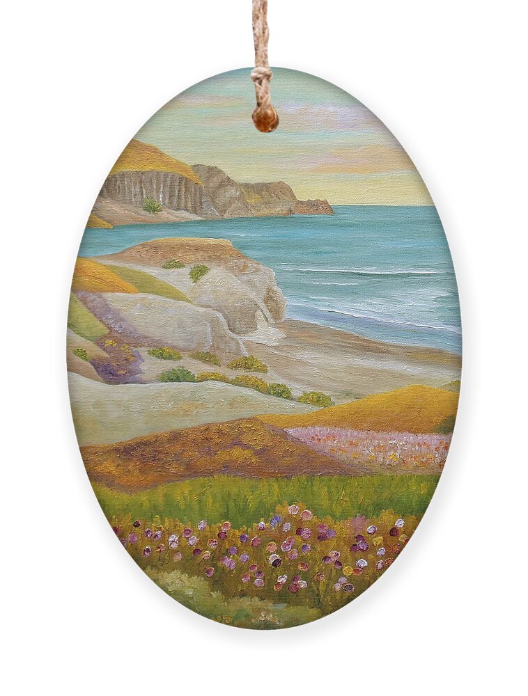 Wild Flowers Ornament featuring the painting Prairie By The Sea by Angeles M Pomata