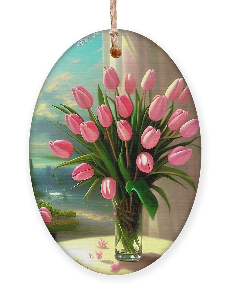 Floral Ornament featuring the digital art Pretty Pink Tulips by Katrina Gunn