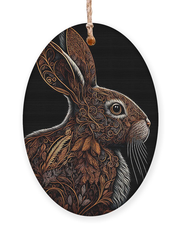 Hares Ornament featuring the digital art Profile of a Hare by Peggy Collins