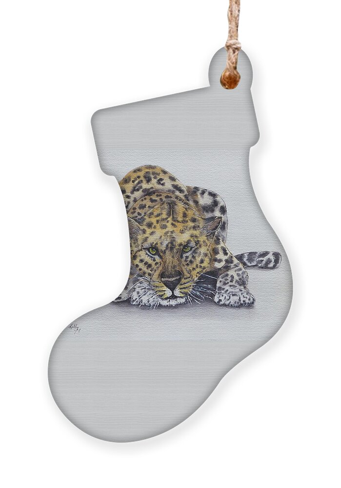 Leopard Ornament featuring the painting Prowling Leopard by Kelly Mills