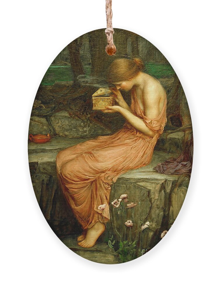 Psyche Opening The Golden Box Ornament featuring the painting Psyche Opening the Golden Box by John William Waterhouse