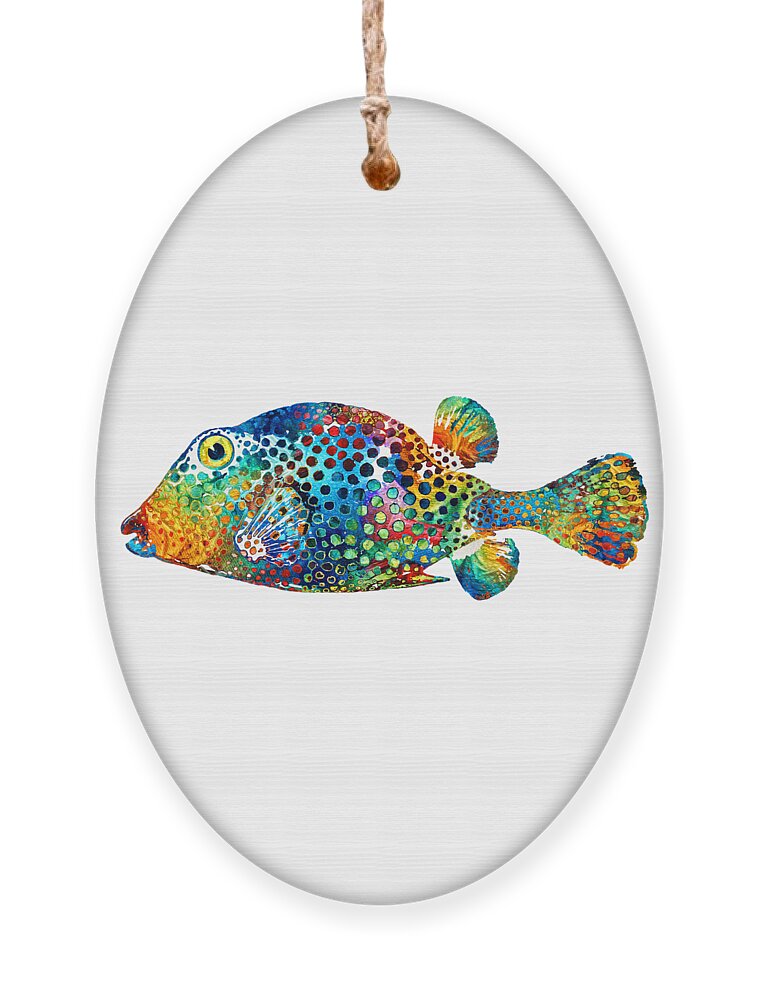 Fish Ornament featuring the painting Puffer Fish Art - Puff Love - By Sharon Cummings by Sharon Cummings
