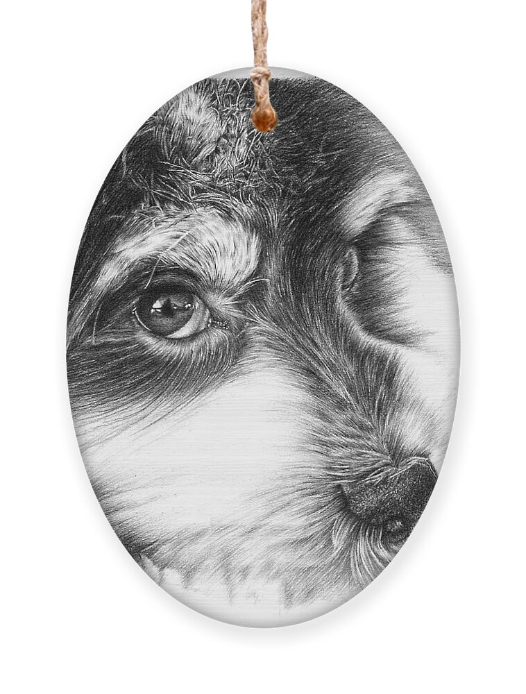 Puppy Ornament featuring the drawing Puppy Eyes by Casey 'Remrov' Vormer