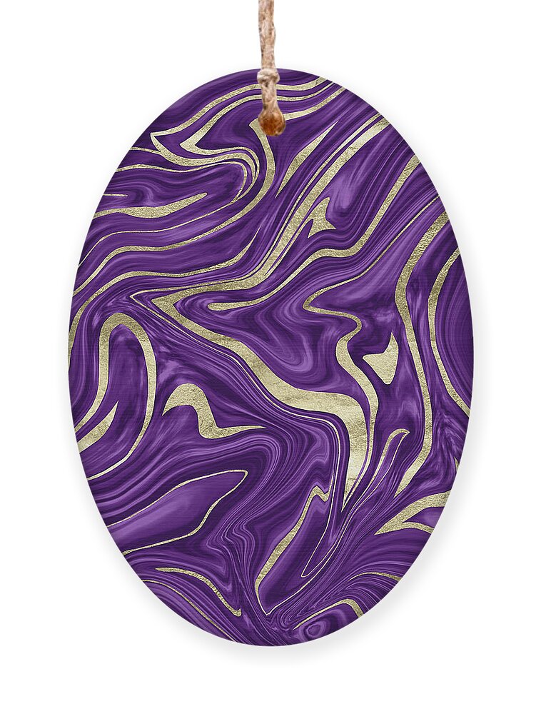 Acrylic Ornament featuring the mixed media Purple Black Gold Marble #1 #decor #art by Anitas and Bellas Art