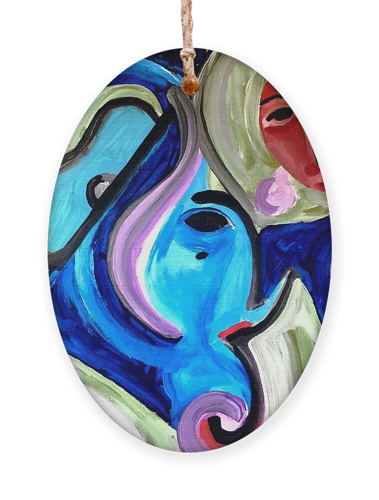 Digital Art Ornament featuring the painting Purple-Blue Jazz Faces by Bodo Vespaciano