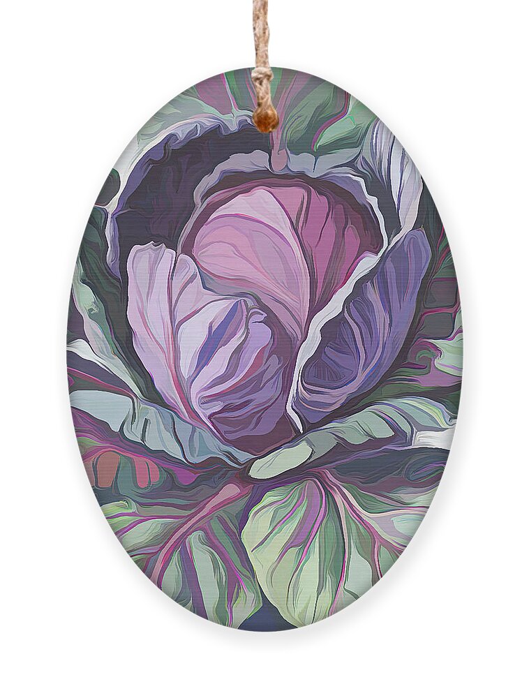 Purple Cabbage Ornament featuring the digital art Purple Cabbage painting by Cathy Anderson