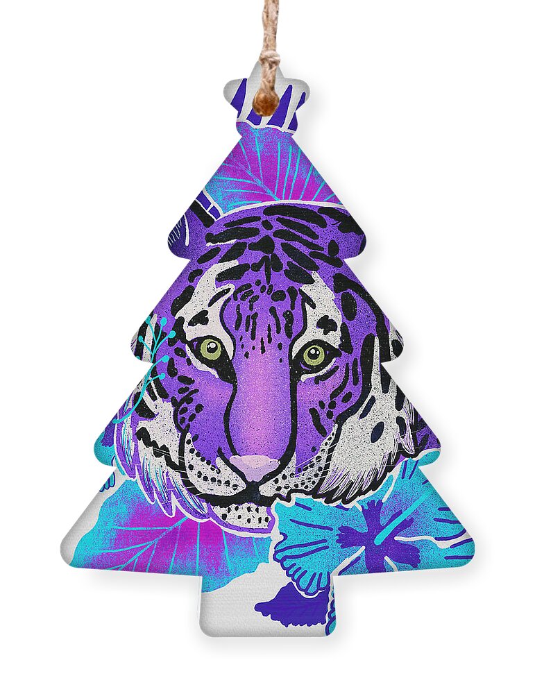 Tiger Ornament featuring the digital art Purple Tiger Jungle Safari by Christina Wedberg