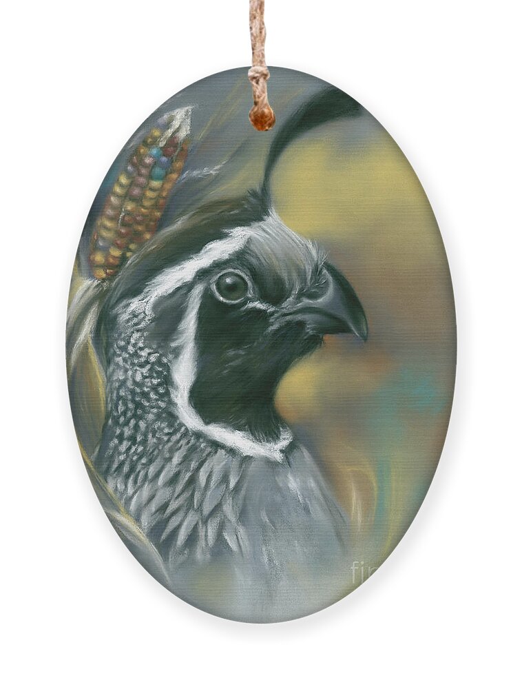 Bird Ornament featuring the painting Quail with Autumn Corn by MM Anderson