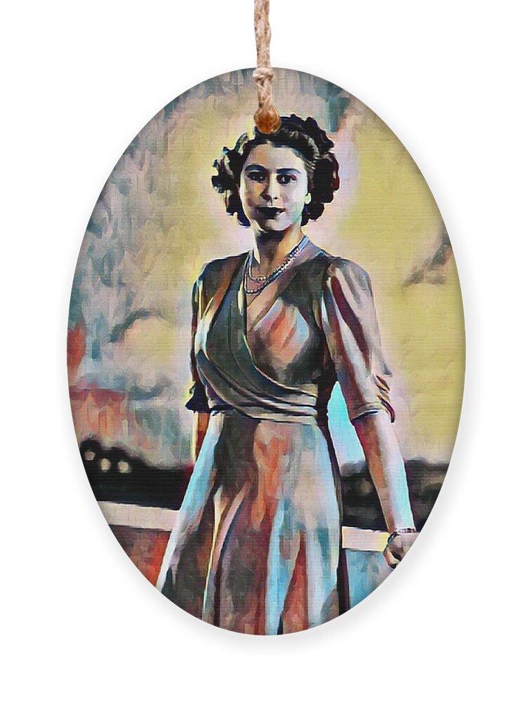 Metal Ornament featuring the painting Queen Elizabeth II by Tony Rubino