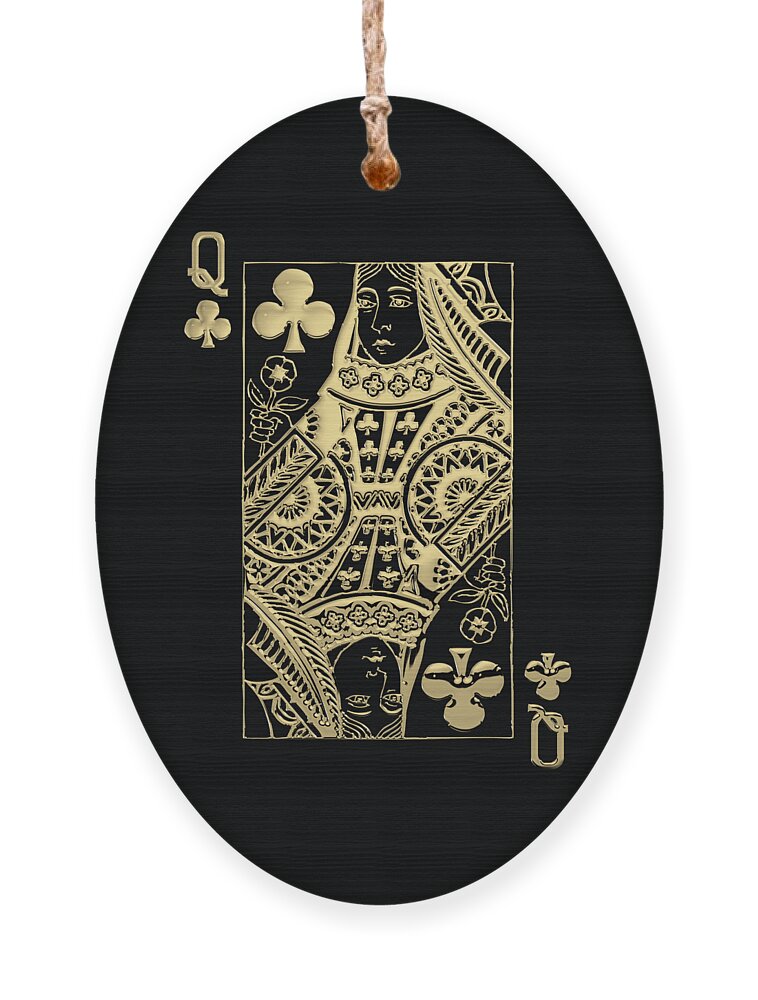 'gamble' Collection By Serge Averbukh Ornament featuring the digital art Queen of Clubs in Gold on Black  by Serge Averbukh