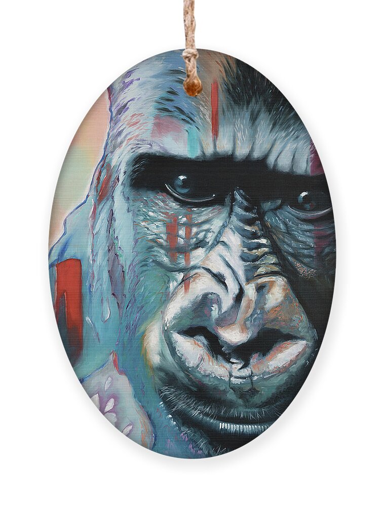 Gorilla Ornament featuring the painting Gorilla - by Uwe Fehrmann