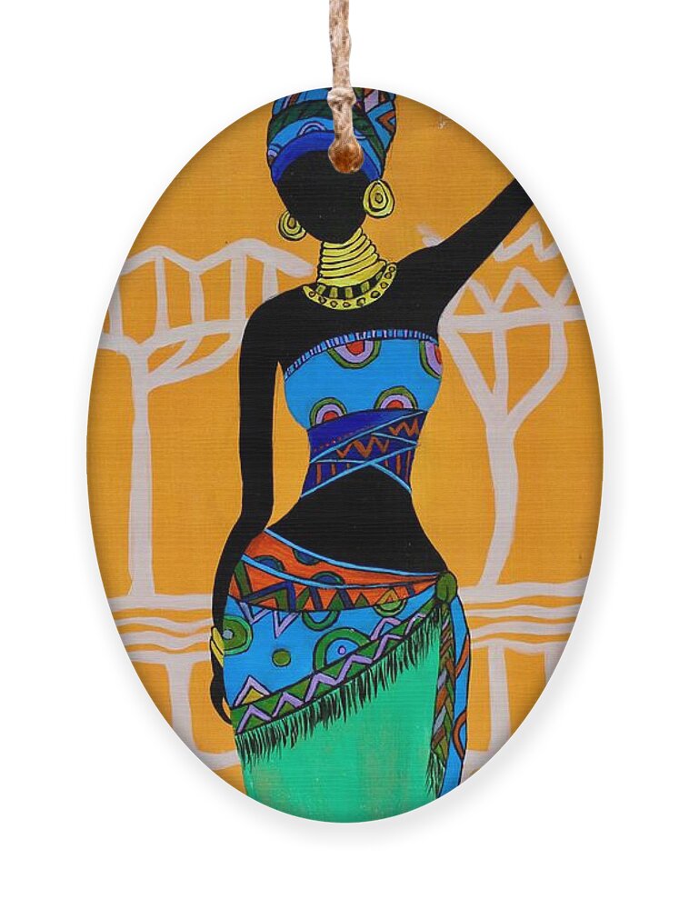 Africa Ornament featuring the painting R-10 by Ghada Malik