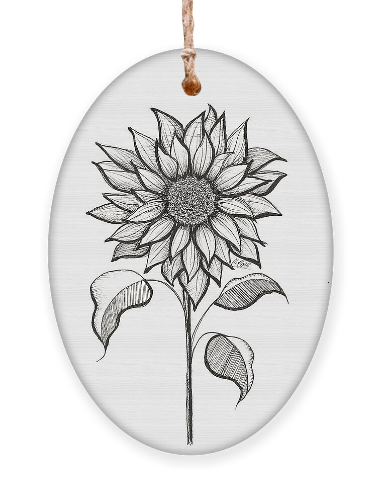 #bloom #flower #sun #sunflower #blackandwhite #drawing #ink #b&w #kpope Ornament featuring the drawing Radiant Bloom Sunflower in Ink by Kathy Pope