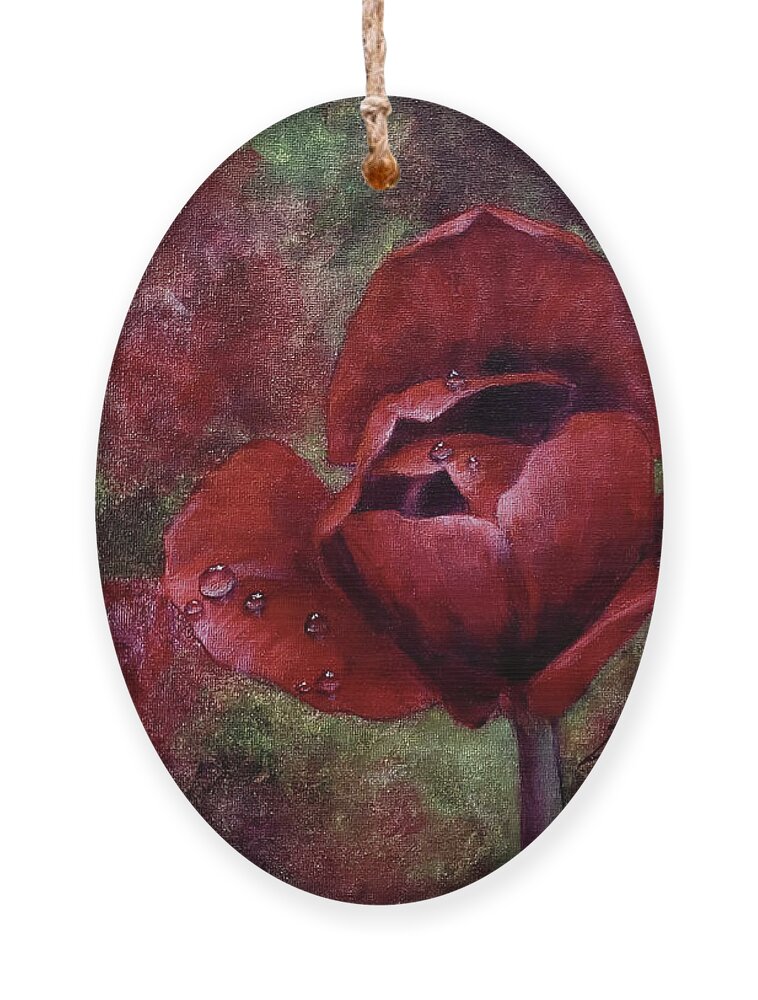 ​bloom Ornament featuring the ceramic art Rain Kissed Tulip by Zan Savage