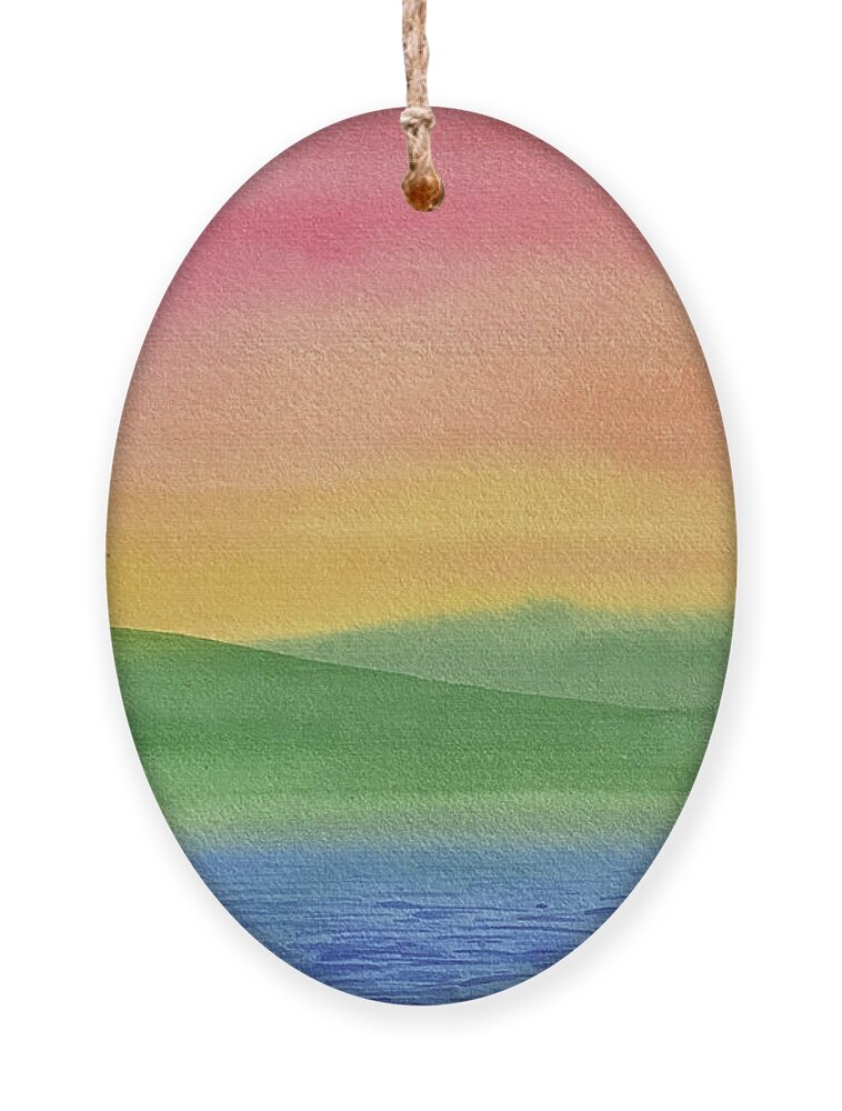 Rainbow Ornament featuring the painting Rainbow Landscape by Lisa Neuman