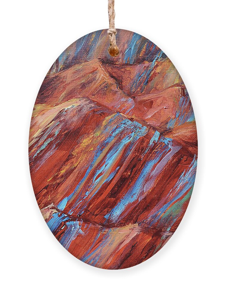 Zhangye Danxia Geological Park Ornament featuring the painting Rainbow Mountains by Zan Savage