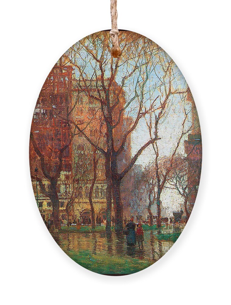 Cornoyer Ornament featuring the painting Rainy Day Madison Square New York 1907 by Paul Cornoyer