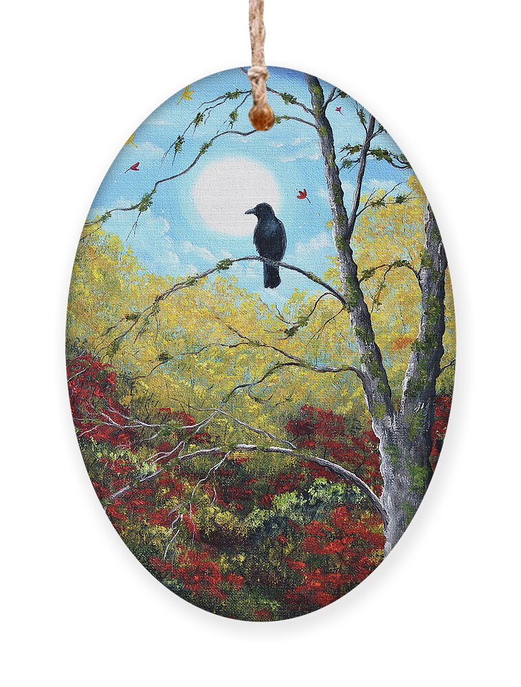 Raven Ornament featuring the painting Raven in Autumn Twilight by Laura Iverson