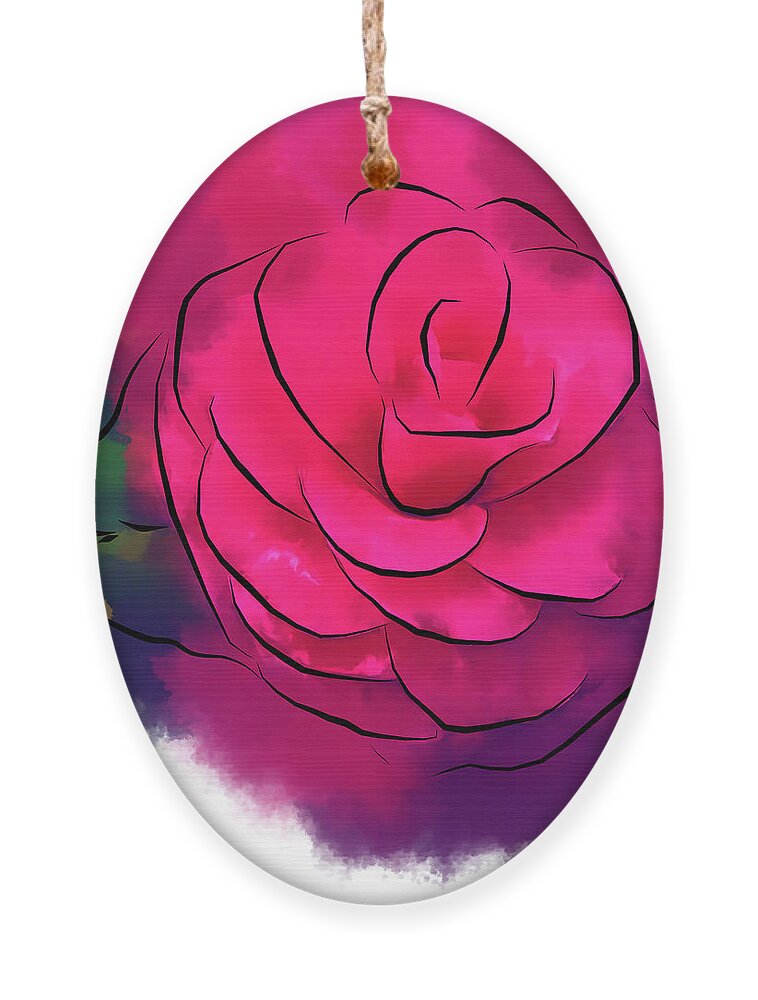 Camellia Ornament featuring the digital art Red Camellia Bloom In Abstract by Kirt Tisdale