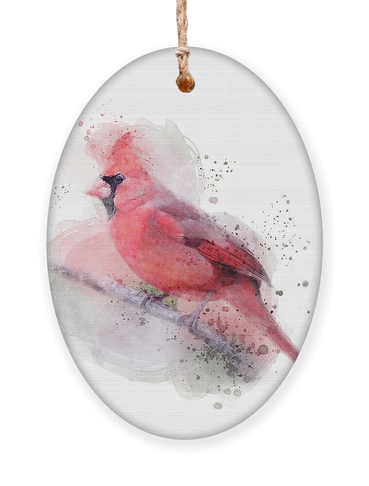 Red Cardinal Ornament featuring the digital art Red Cardinal Watercolor by Jayne Carney
