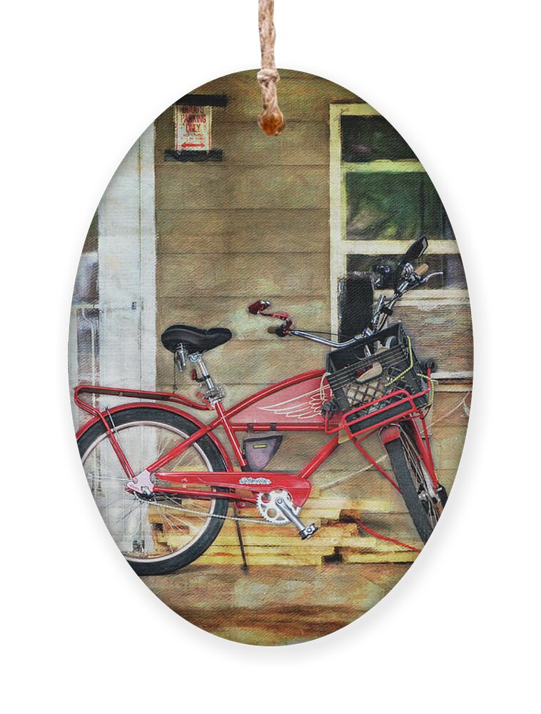 Aib_2022 #2548 Ornament featuring the photograph Red Electra Flyer Bicycle by Craig J Satterlee