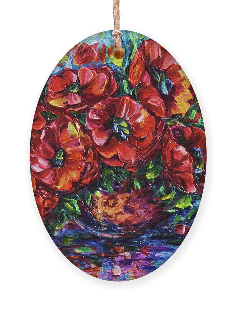  #flowers Ornament featuring the painting Red Poppies In A Vase by O Lena
