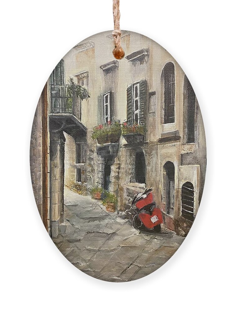 Painting Ornament featuring the painting Red Vespa by Paula Pagliughi