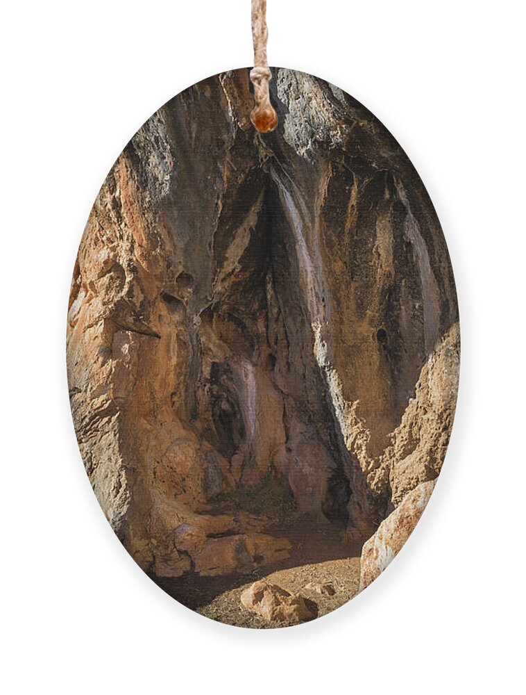 Mountains Ornament featuring the photograph Red-brown rock formation 5. Abstract mountain beauty by Adriana Mueller