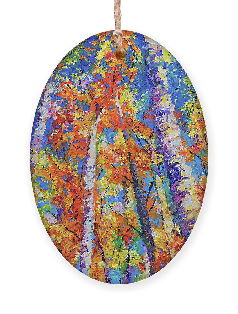 Trees Ornament featuring the painting Redemption - fall birch and aspen by Talya Johnson